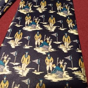 Rene Chagal Handmade 100% Silk Necktie Golf Scene